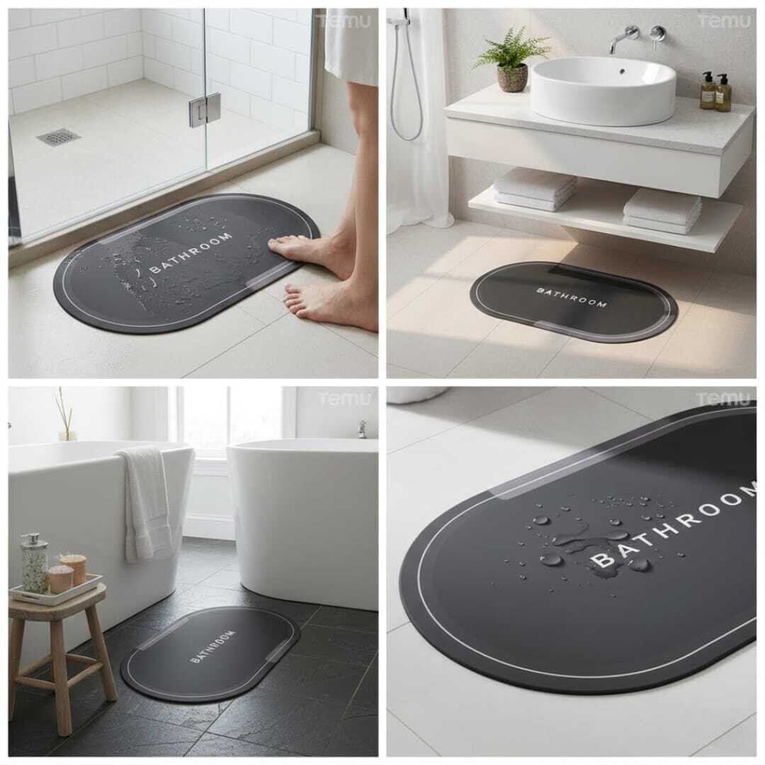 Tapis en caoutchouc -cuisine -maison et salle de bain. antidérapant à séchage rapide, super absorbant, fin, sadapte sous la porte, tapis de sol rectangulaire tendance et lavable-57cm/38cm- thumbnail 1