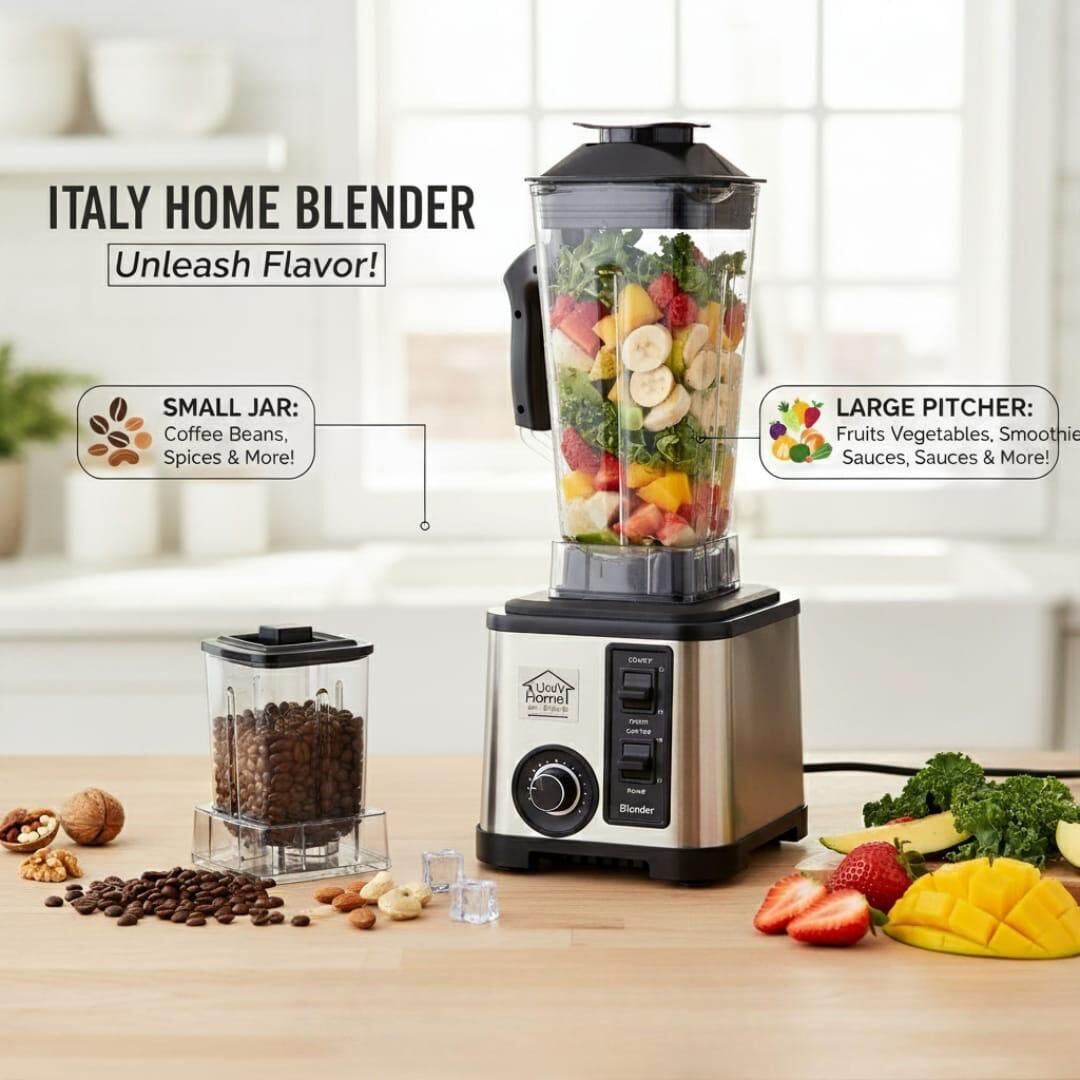 Blender 2 en 1 – 1000W – Bol 2.5L flexible Incassable – Mixage + Mini Bol pour Café & Épices