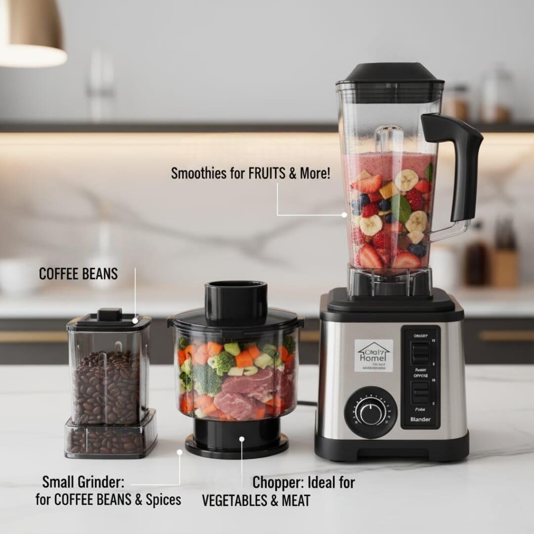 Blender -Hachoir &presse agrume 5 en 1 – Plexiglas flexible incassable – 2.5L – 1000W – Mixage, Hachoir & Jus