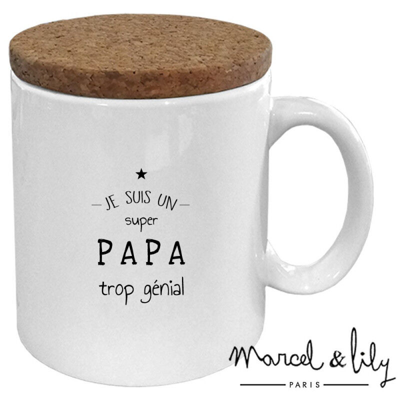 Mug avec son Couvercle en Liège  Je suis un Super Papa Trop Génial