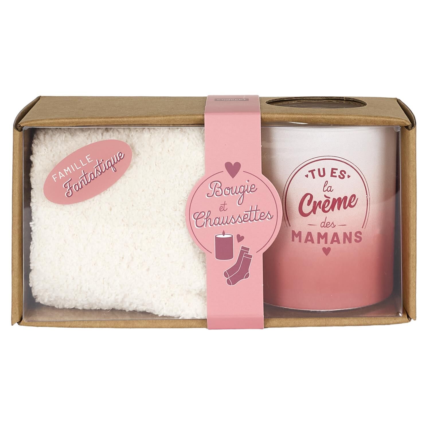 Coffret Bougie Parfumee Et Chaussettes La Famille-tu Es La Creme Des Maman