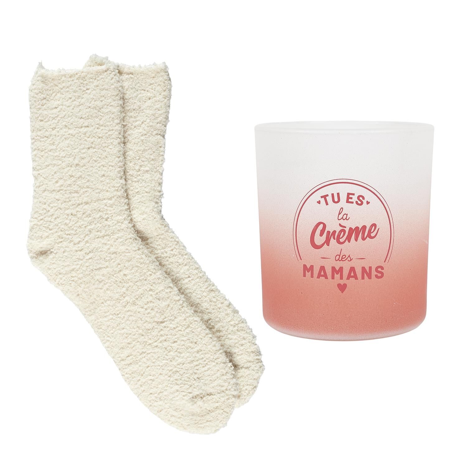 Coffret Bougie Parfumee Et Chaussettes La Famille-tu Es La Creme Des Maman