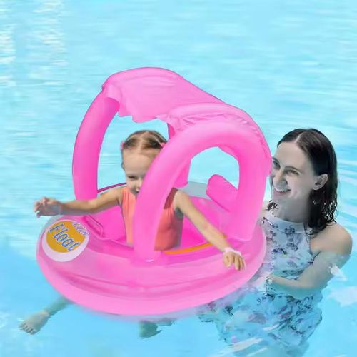 Bouée Gonflable Bébé avec Pare-Soleil – Flotteur Natation Rose pour Enfants