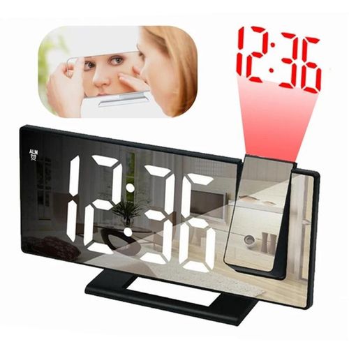 Réveil Digital Miroir avec Projection LED - Couleur LED Aléatoire (Rouge, Verte, Blanche)