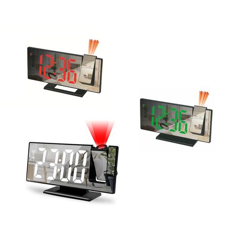 Réveil Digital Miroir avec Projection LED - Couleur LED Aléatoire (Rouge, Verte, Blanche)