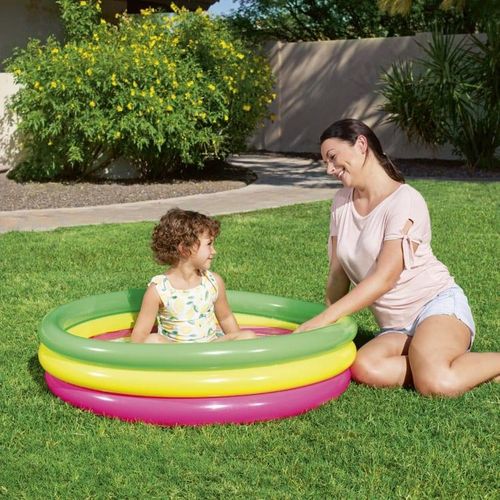 Piscine Gonflable Enfants 1,02m x 25cm, 3 Anneaux avec un Sol Gonflable