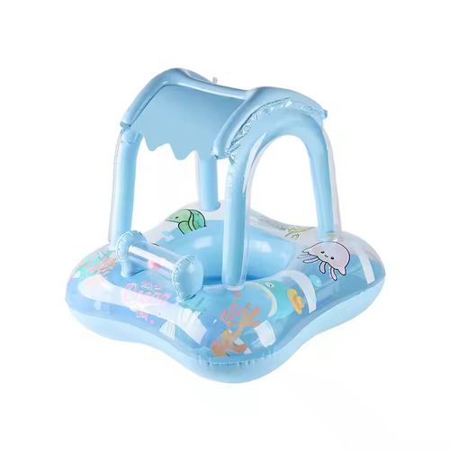 Bouée Gonflable Bébé avec Pare-Soleil – Flotteur Natation Bleu 71×60 cm thumbnail 1