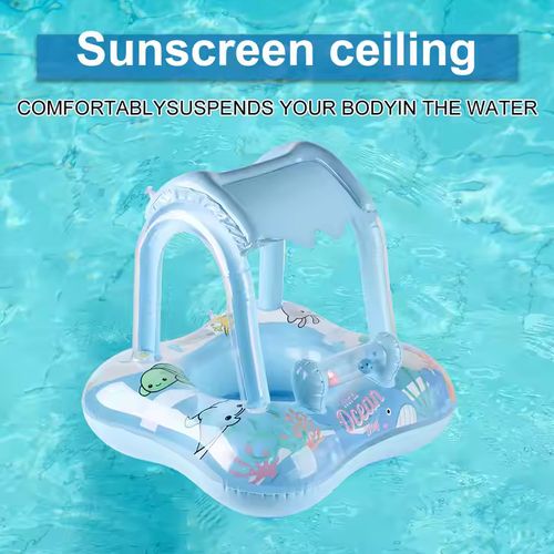 Bouée Gonflable Bébé avec Pare-Soleil – Flotteur Natation Bleu 71×60 cm thumbnail 2