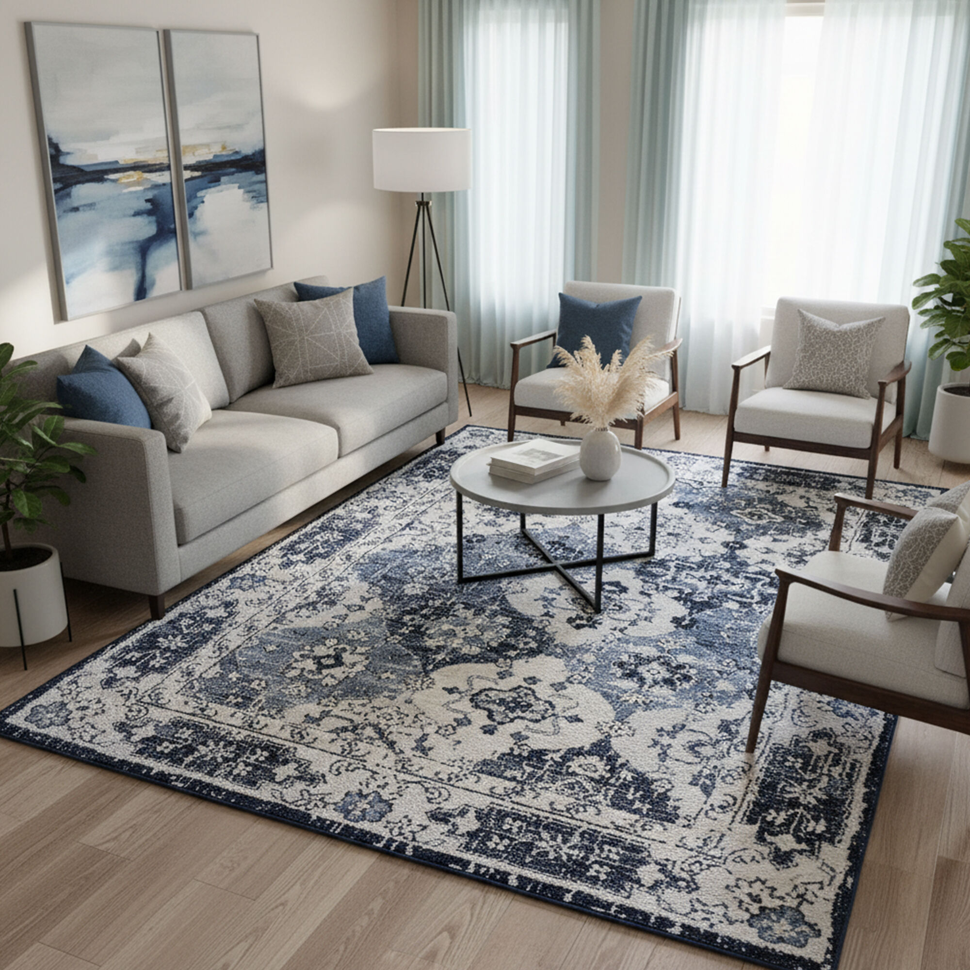 Tapis NOURA bleu, crème thumbnail 1