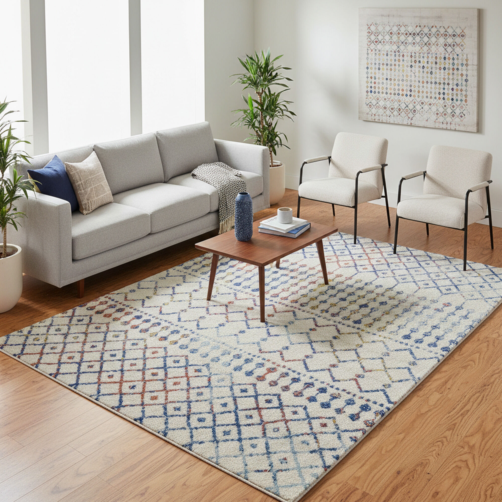 Tapis ELMA Crème, Bleu, Orange