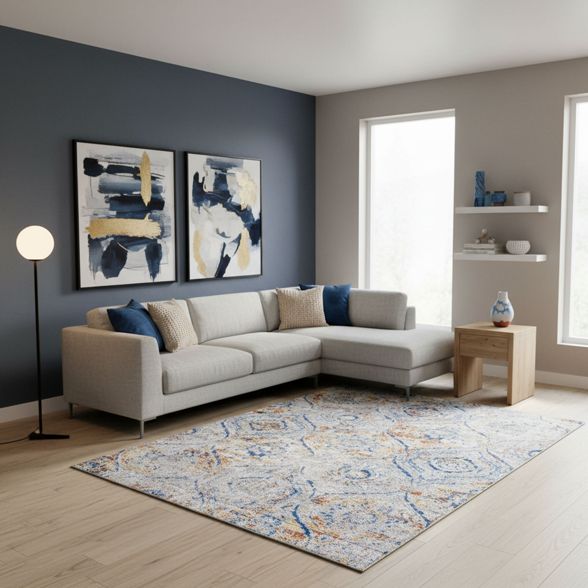 Tapis SANA Bleu, Gris, Orange