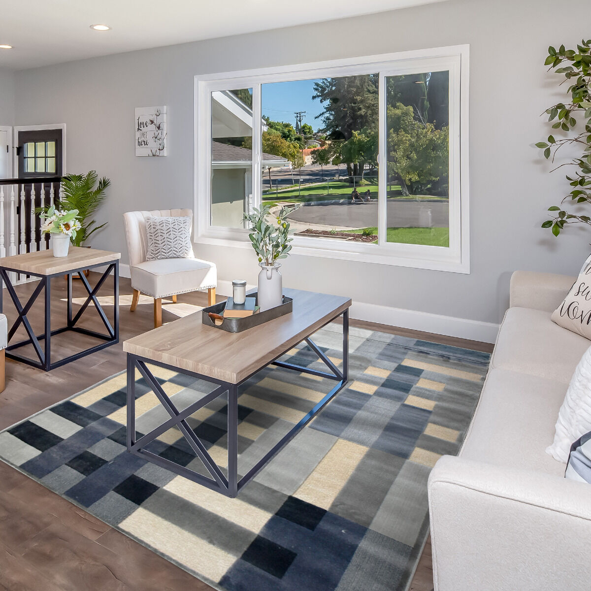 Tapis RETRO REC 1 Bleu, Vert, Écru