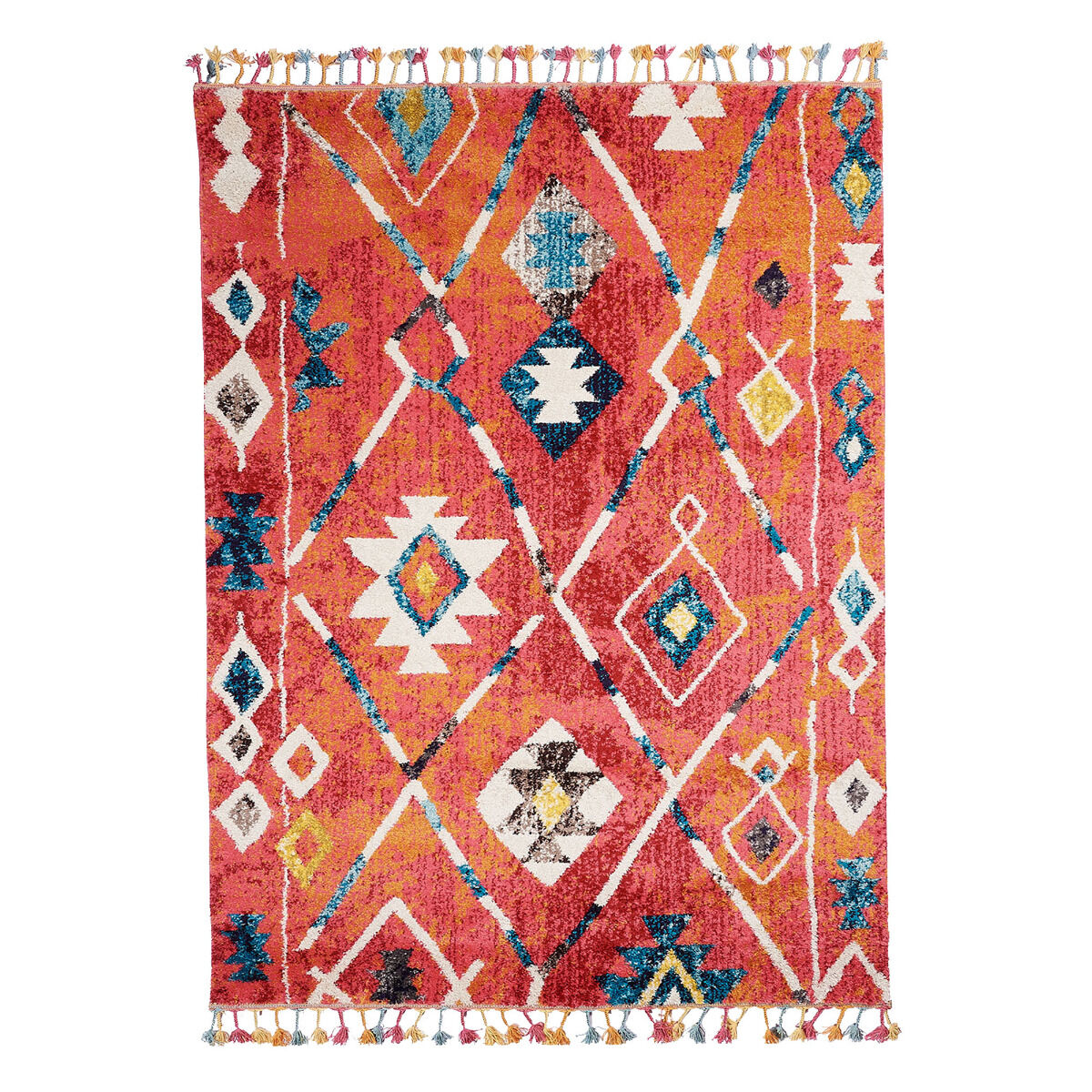 Tapis Berber Tribal Mk 02 Bleu, Jaune, Rose, Orange, Blanc thumbnail 3