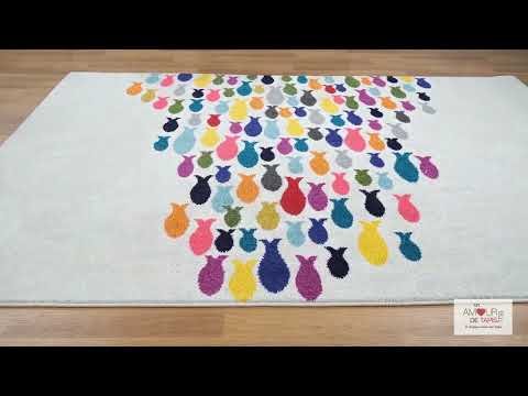 Tapis Fishes Crème, Beige, Orange, Multicolore