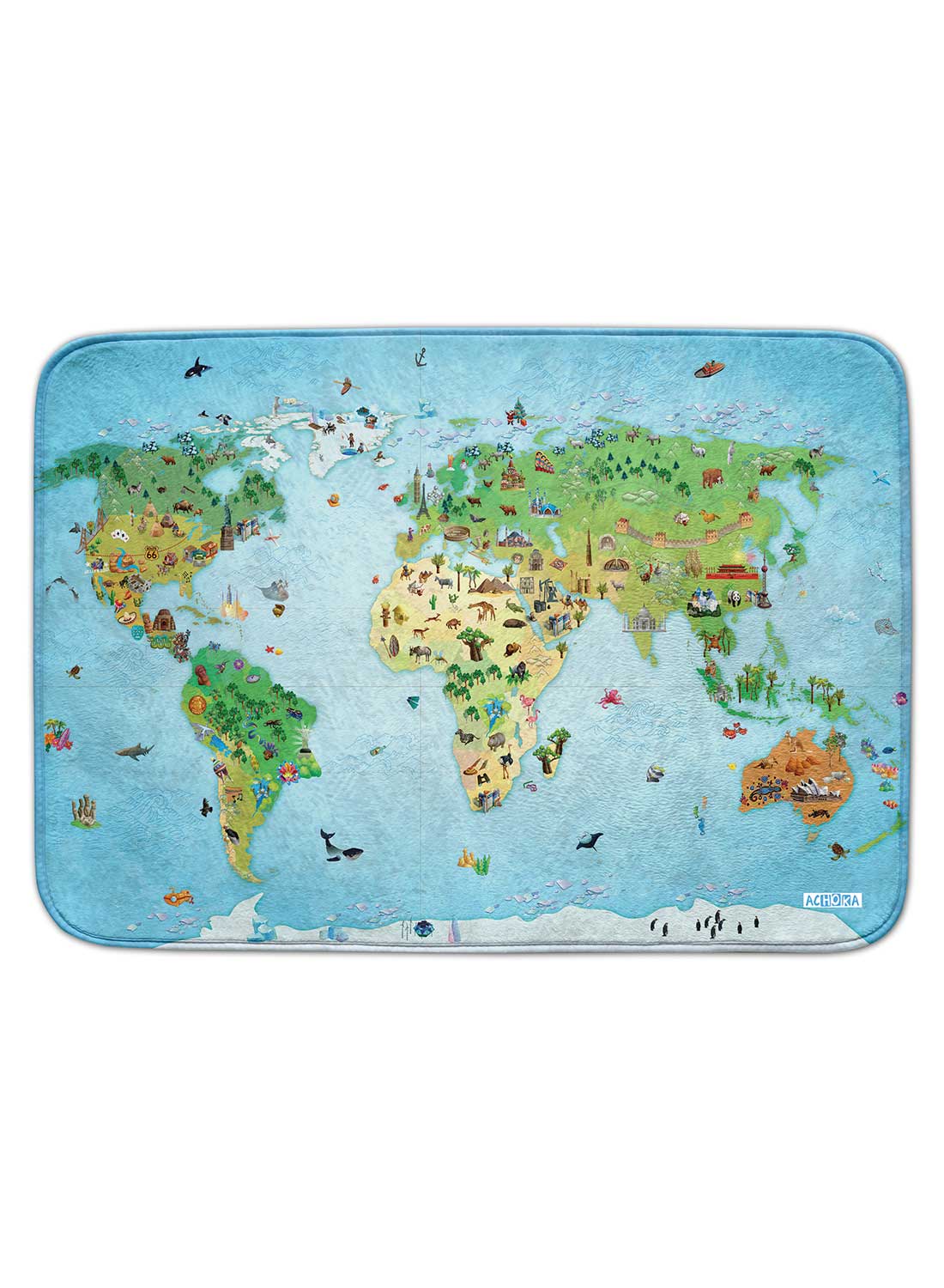 Tapis Ultra Doux Mappemonde Bleu