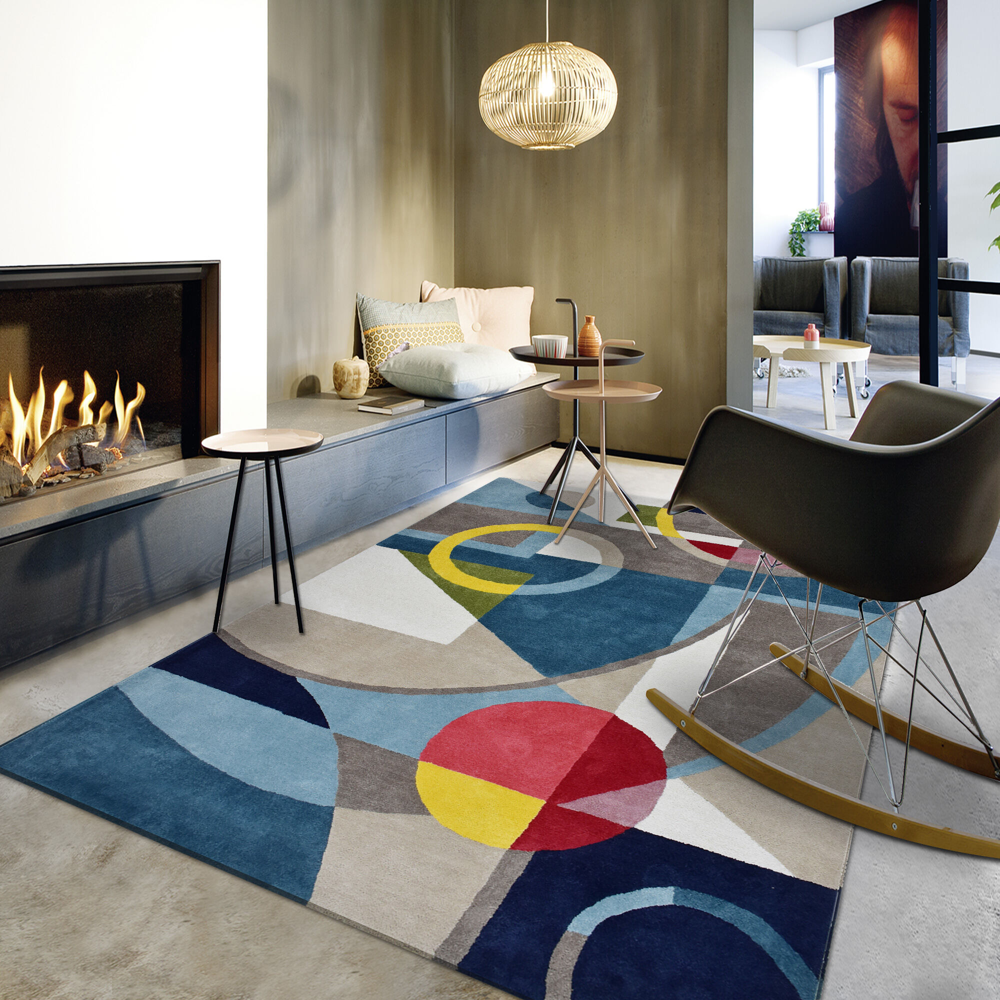 Tapis Contemporain 100% Bio Bleu, Gris, Rouge, Jaune thumbnail 3