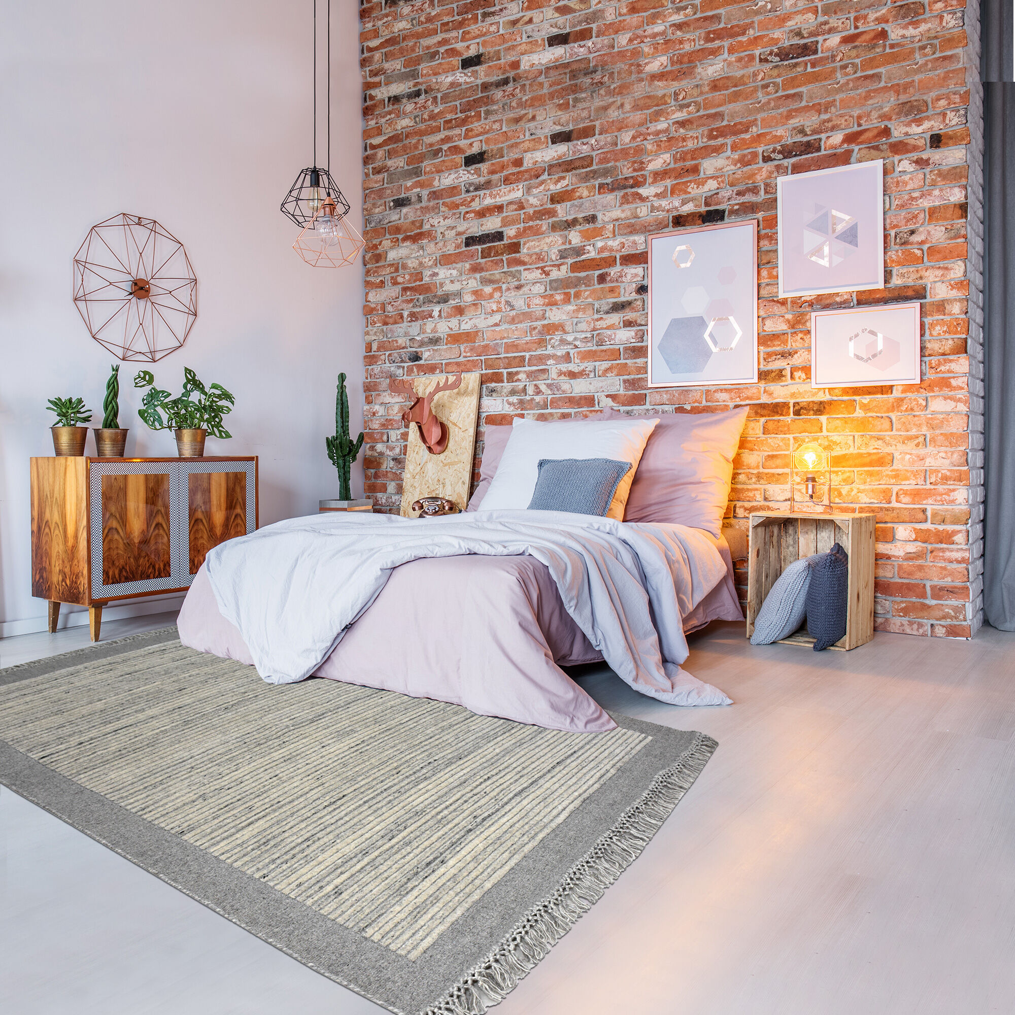 Tapis Lounali Gris, Beige thumbnail 1