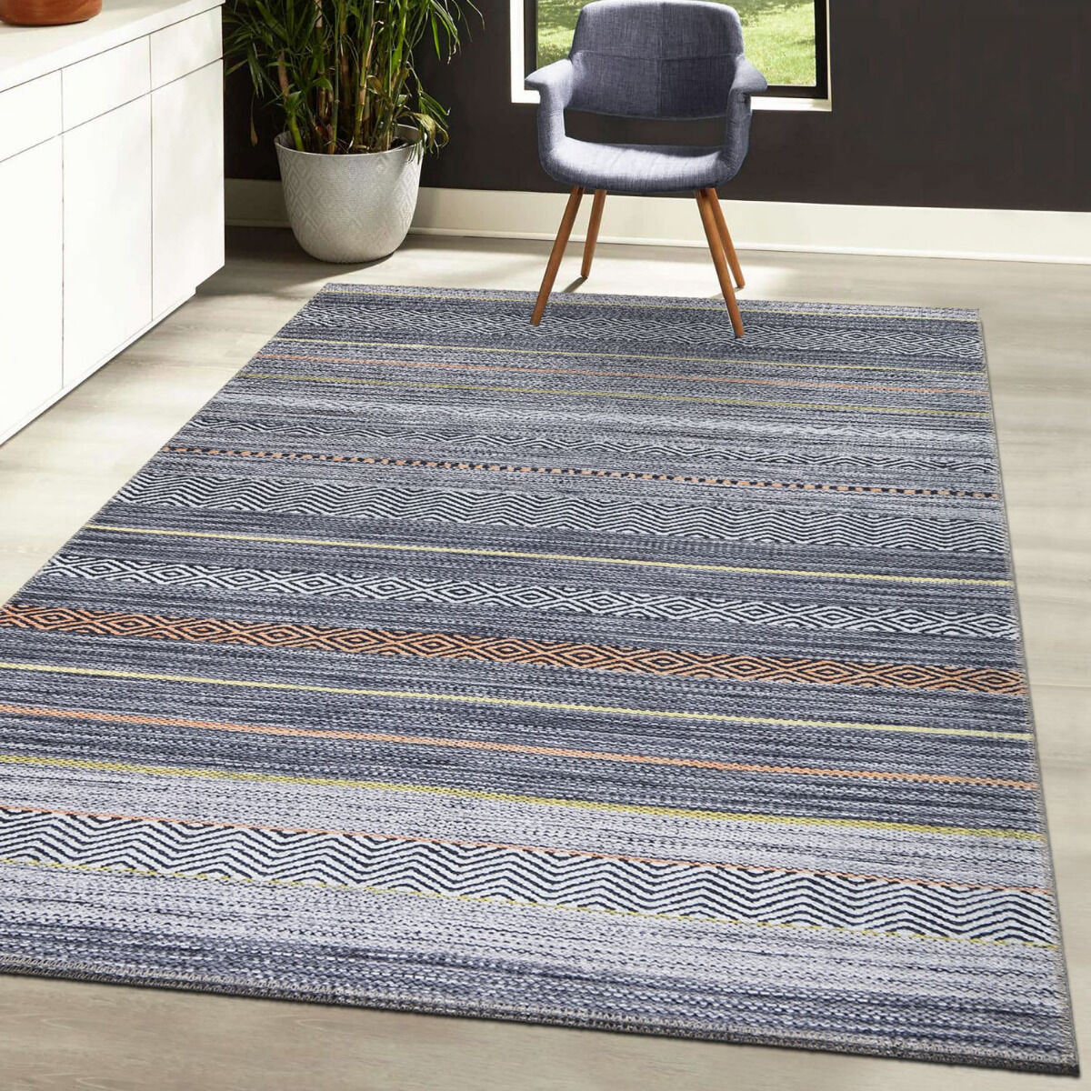 Tapis Nobasta Gris, Orange, Jaune, Blanc thumbnail 1