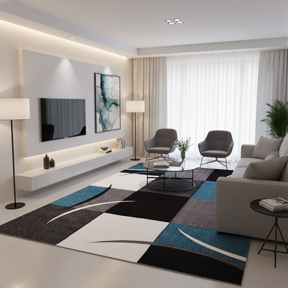 Tapis Diamond Comma Bleu thumbnail 1