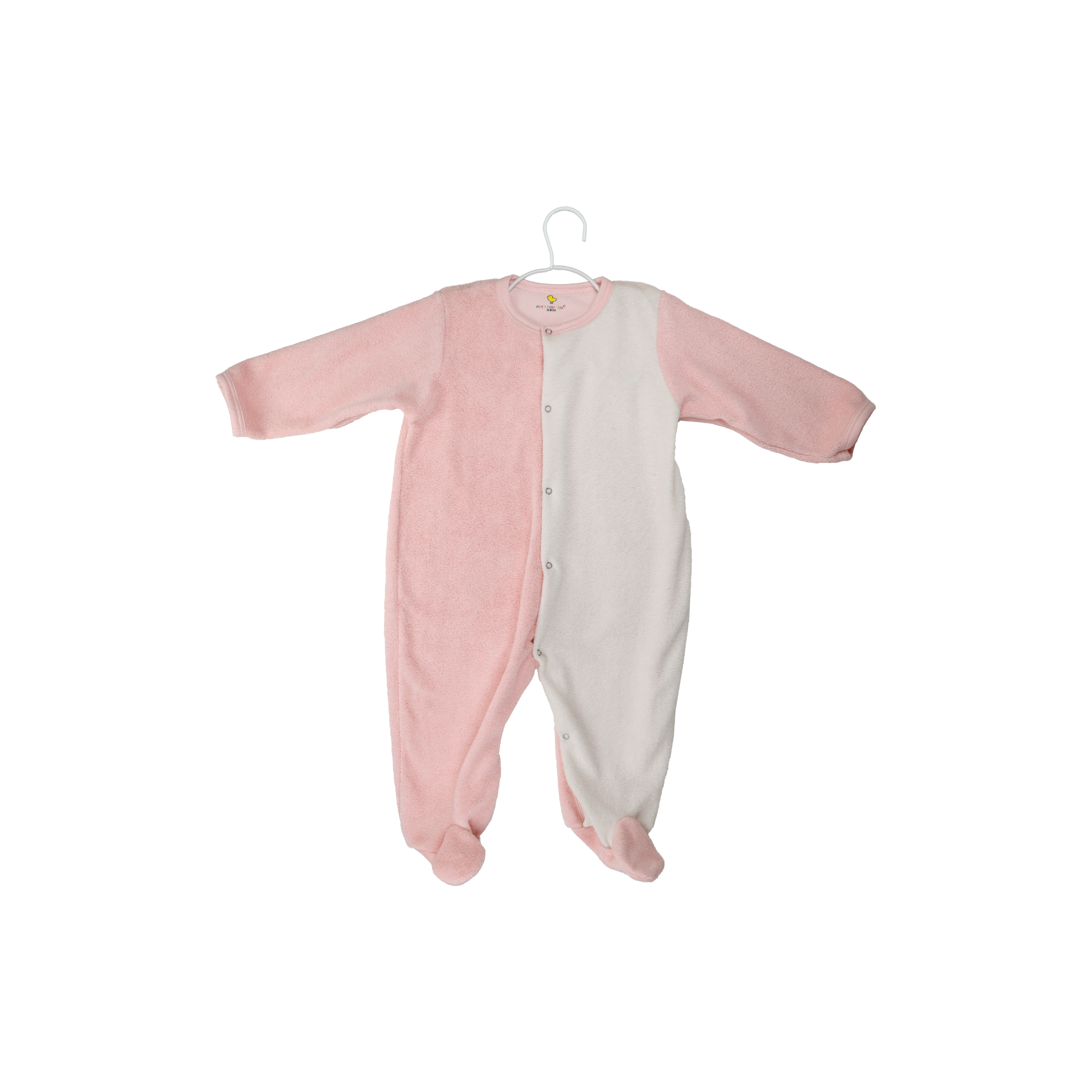 Grenouillère Bébé Bicolore Manches Longues Blanc et rose en velour Petit Poussin