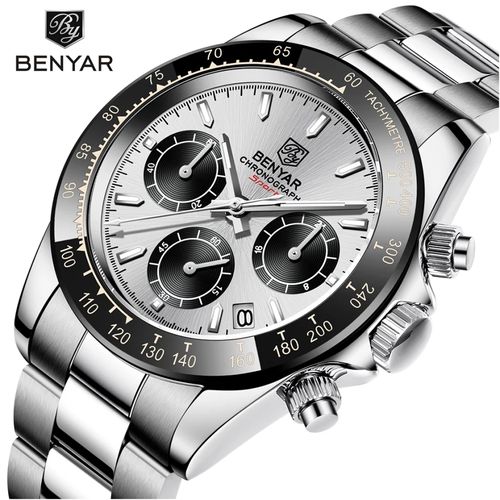 Montre Quartz Mouvement Chronographe et Résistant aux Rayures Bracelet en Acier
