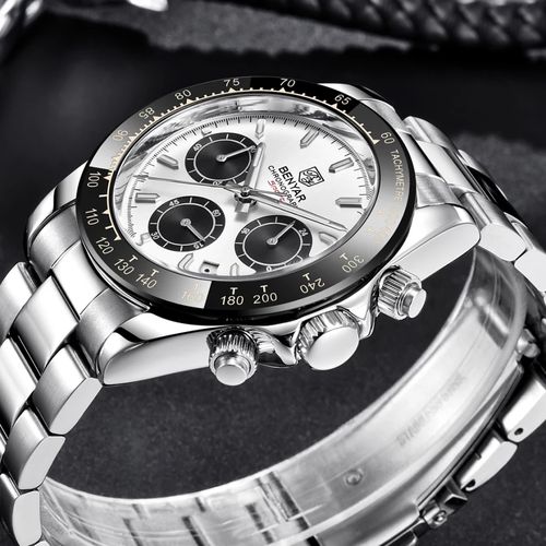 Montre Quartz Mouvement Chronographe et Résistant aux Rayures Bracelet en Acier thumbnail 3