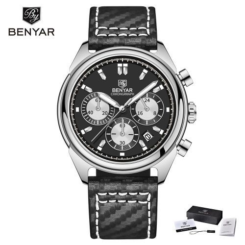 Montre Pilote Décontracté Sport Chronographe Quartz Cuir Horloge