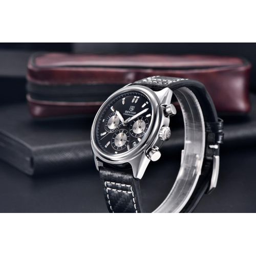 Montre Pilote Décontracté Sport Chronographe Quartz Cuir Horloge thumbnail 3
