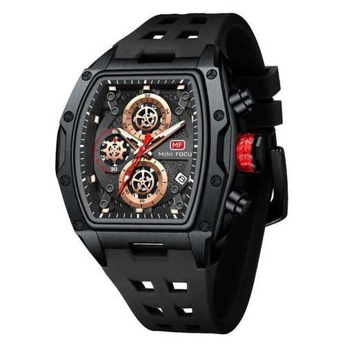 Montre Bracelet en Silicon Noir Quartz pour Hommes Etanche Chronographe