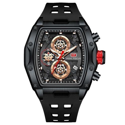 Montre Bracelet en Silicon Noir Quartz pour Hommes Etanche Chronographe