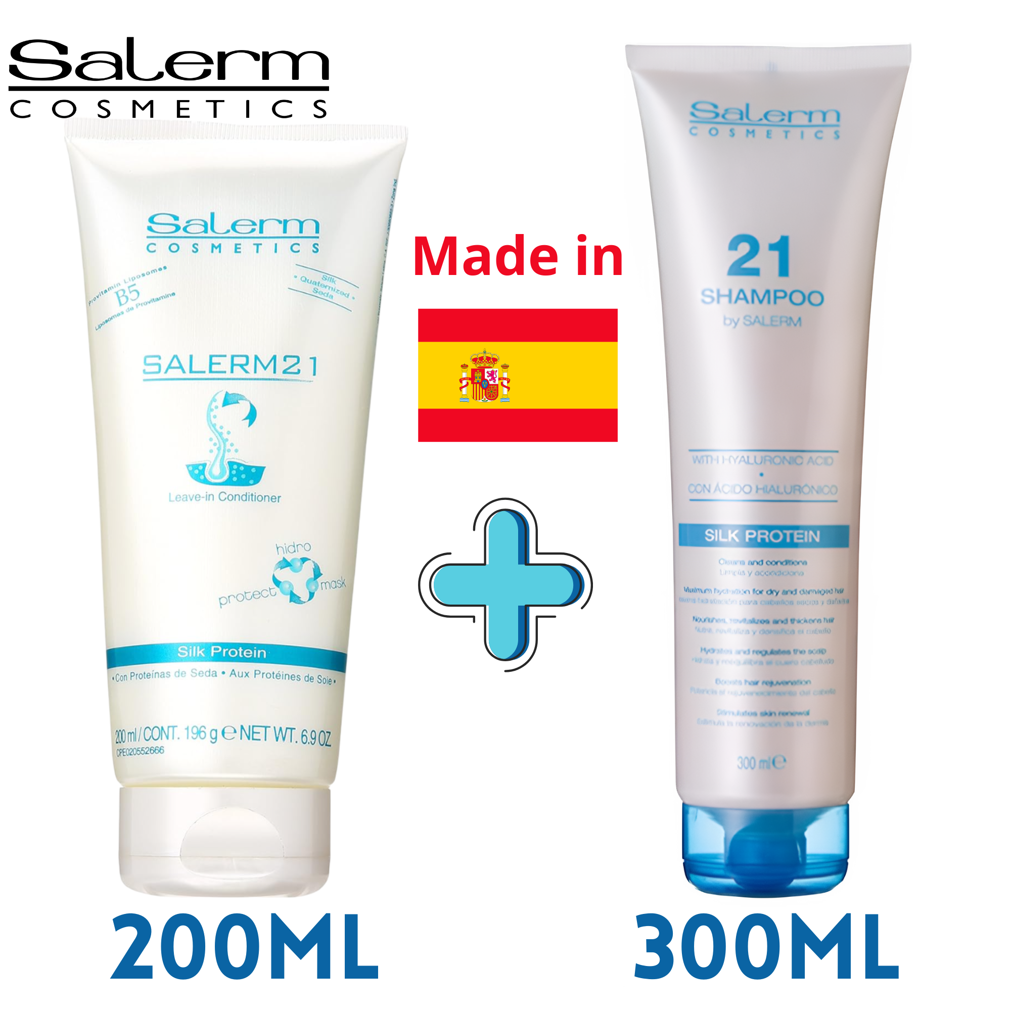 Shampoing Réparateur Proteine Hydratation Cheveux acide hyaluronique 300ml + Après-Shampoing Silk Protein 200ml