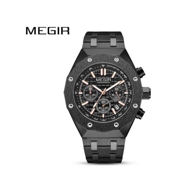 Montre Bracelet Quartz pour Homme, Chronographe Étanche en Acier Inoxydable,noir