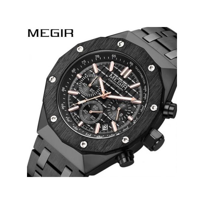 Montre Bracelet Quartz pour Homme, Chronographe Étanche en Acier Inoxydable,noir
