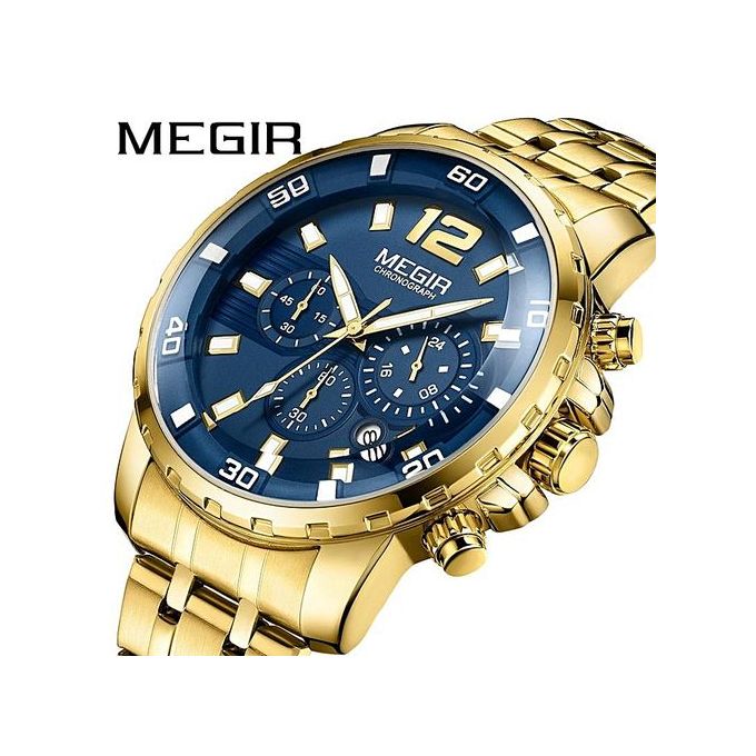 Montre Chronographe Doré Fond Bleu