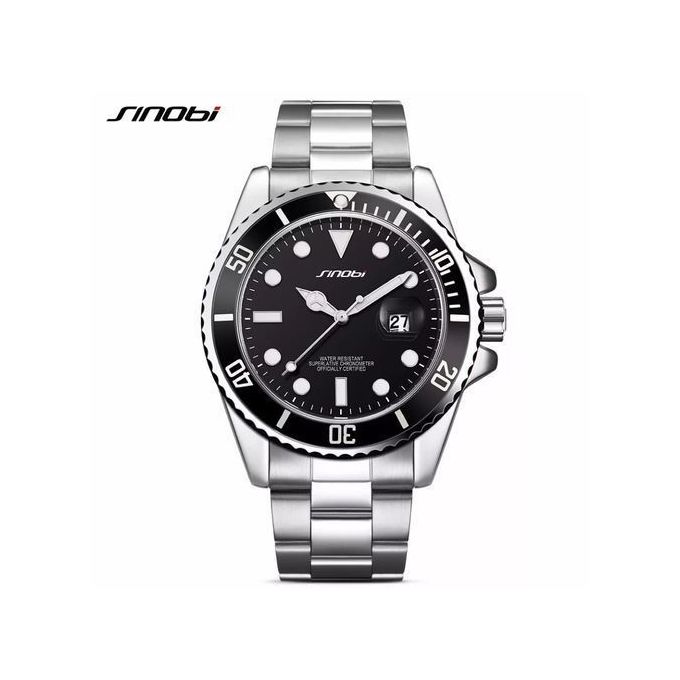 Montre Chronographe Style Argenté-noir