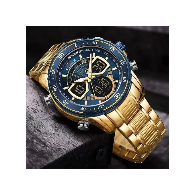 Montre Chronographe Sport Ur Doré_bleu thumbnail 3