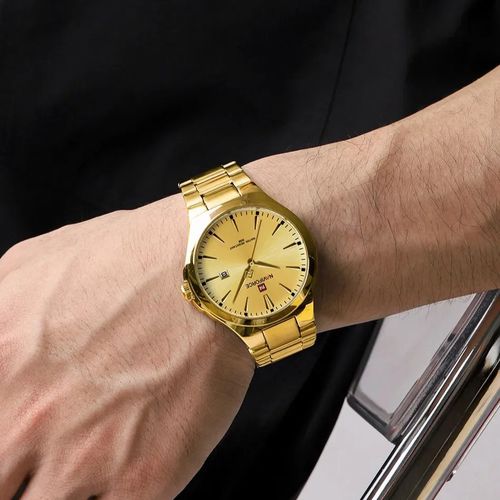 Montre Bracelet Acier Inoxydable Horloge à Quartz Gold