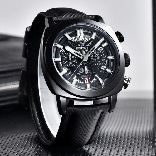 Montre Hronographe Bracelet en Cuir Attrait