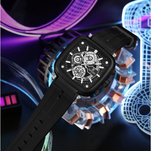 Montre Homme Sport Silicone Noir Étanche