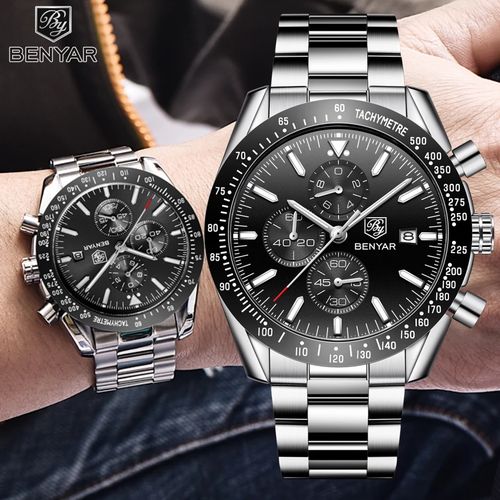 Montre Homme Chronographe Mouvement de Quartz en Acier Inoxydable
