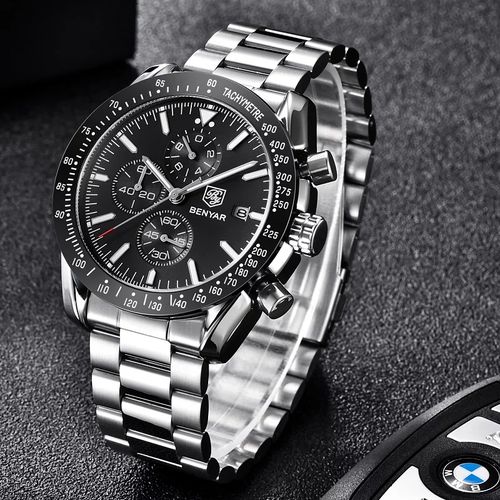 Montre Homme Chronographe Mouvement de Quartz en Acier Inoxydable