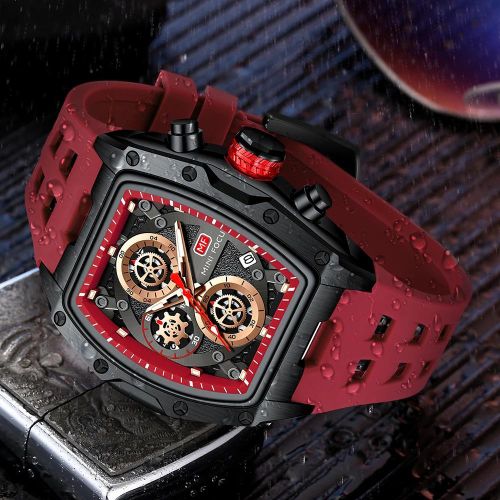 Montre Bracelet en Silicone Rouge Quartz pour Hommes Étanche Chronographe