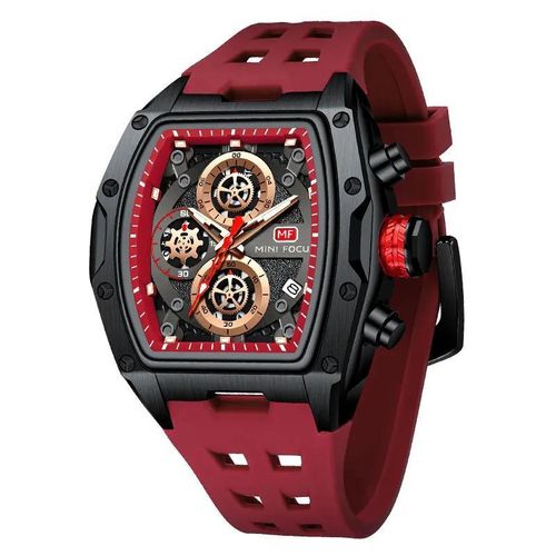 Montre Bracelet en Silicone Rouge Quartz pour Hommes Étanche Chronographe