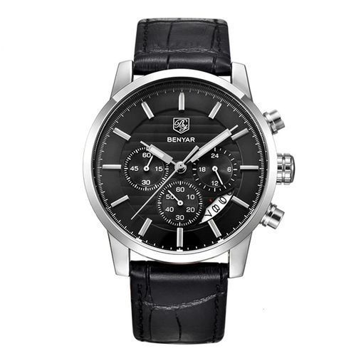 Montre Bracelet en Cuir Quartz pour Hommes Etanche Chronographe