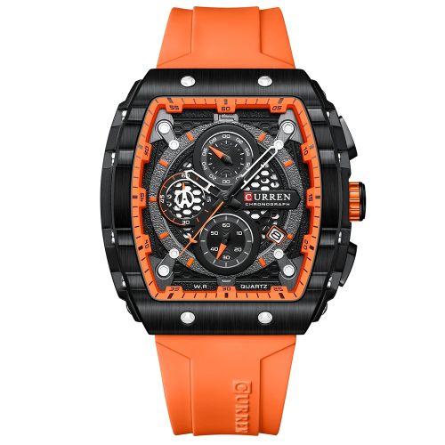 Montre Bracelet en Silicon Orange Quartz pour Hommes Etanche Chronographe