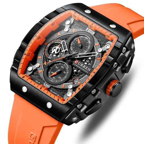 Montre Bracelet en Silicon Orange Quartz pour Hommes Etanche Chronographe