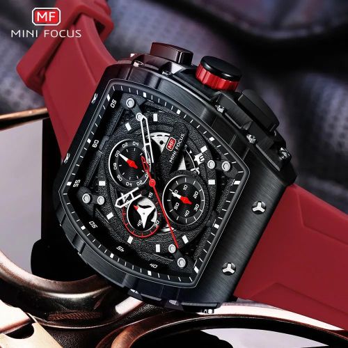Montre Bracelet en Silicon Rouge Quartz pour Hommes Etanche Chronographe
