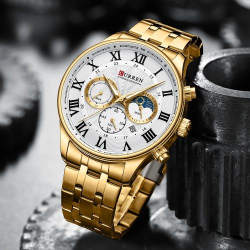 Montre-bracelet en Acier Inoxydable pour Homme, Chronographe Étanche