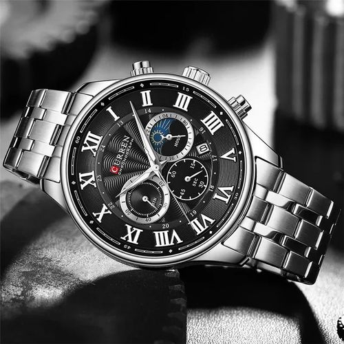 Montre-bracelet en Acier Inoxydable pour Homme, Chronographe Étanche