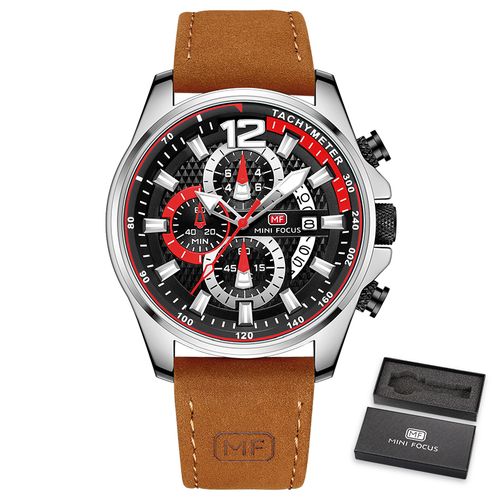 Montre Chronographe à Quartz avec Bracelet en Cuir Marron